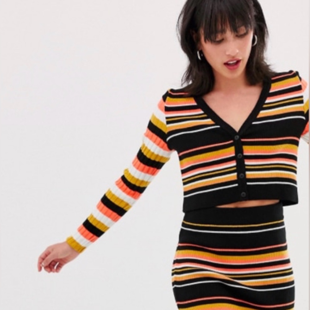 ASOS Striped V-Neck Crop Sweater and Pencil MIDI Skirt Coord Set - US Size 8